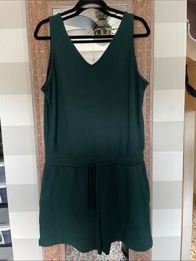 Lole Dark Green Sleeveless V-Neck Drawstring Romper